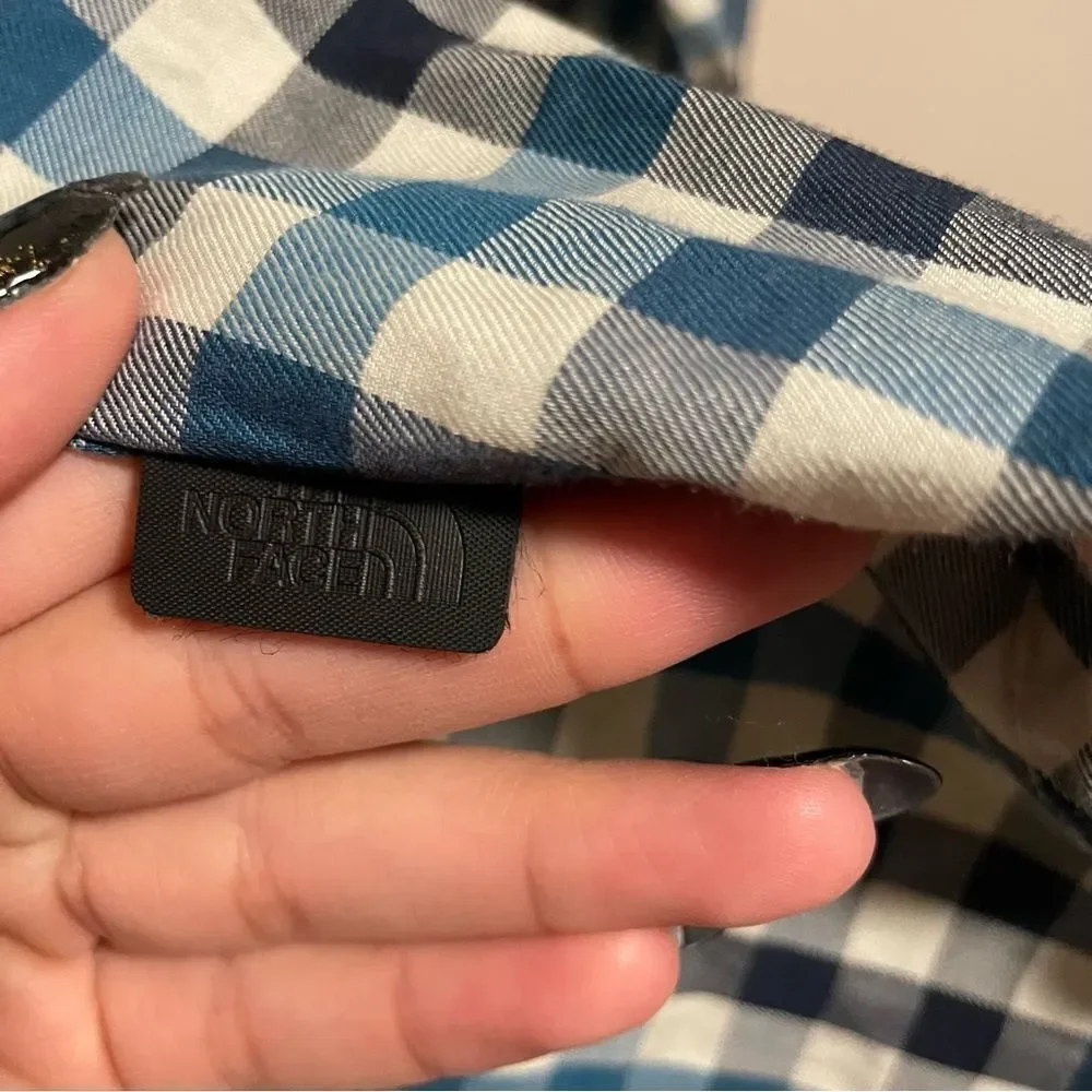THE NORTH FACE Men's Button Down Shirt Green Black White Check Plaid Size Large